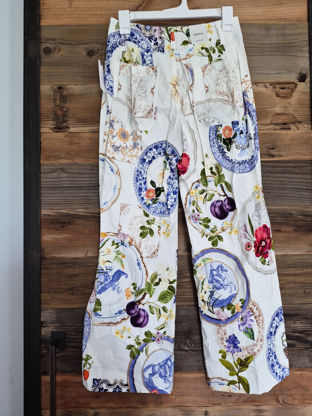 Anthropologie Colette Cropped Wide-Leg Pants Maeve Magic Fabric White Floral 26 - Picture 6 of 8